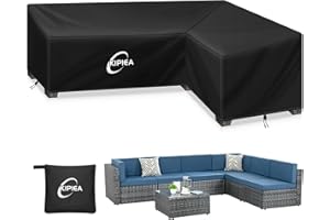 Kipiea Housse Salon de Jardin Forme en L Imperméable, 420D Oxford Tissu Housse de Canapé d'angle Extérieur Coupe-Vent, Housses de canapé de Jardin Anti-UV, sans Déchirure (216x148x85x78cm)