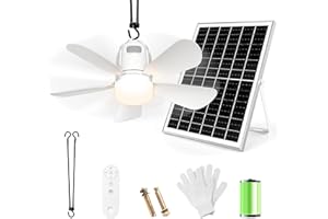 GLIZTECH Ventilador de Techo con luz Solar, Lampara Ventilador Techo de 20000 mAh con iluminación, Panel Solar Control Remoto, Ideal Para Patios, Cenadores, Parasol, Toldos, Parasol, Camping y Jardín. (50cm)