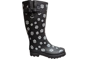 TOSH Womens Ladies Wellies Rubber Rain Boots Wellingtons Short & Tall Dog Paw Skull Festival Snow Buckle Adjustable