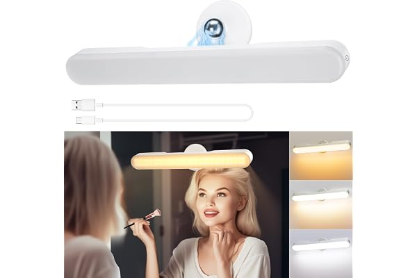 Rinfency Sans Fil Miroir Coiffeuse Led Pour Miroir, Rechargeable 4000 mAh Lumiere Coiffeuse Lampe, Autocollant Lumière Coiffeuser Pivotant à 360° Amovible et Portable