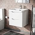 Nes Home 500mm White Wall Hung Basin Vanity Unit 2 Drawer Bathroom Storage Cabinet Gloss