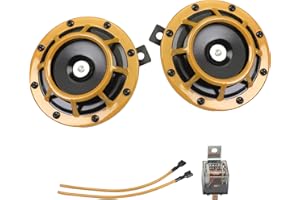 GAMPRO Kit campanello per auto 12V 135db Super Loud Tono alto e tono basso in metallo Twin Horn Kit con staffa per auto Camion SUV RV Furgoni Motocicli fuoristrada (giallo)