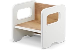 defiPad Sgabello per bambini | sgabello elegante double face | Poltrona per bambini da 1 anno | Sedia per bambini in legno | Sedia trasformabile in tavolo | (Bianco + Rovere)