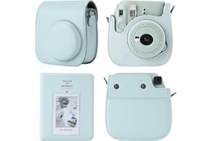 TONYLAIJIANTAO Kameratasche Kompatibel mit Fujifilm Instax Mini 12 11 9 8 Sofortbildkamera, PU Leder Tragetasche mit 64 Taschen 2 x 3 Mini Fotoalbum. (Grüner)