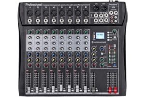 Depusheng DT8 Professional Mixer Sound Board Console 8 Channel Desk System Interface Digital USB Computer MP3 Input 48V Phantom Power Stereo DJ Studio FX Steel Chassis,Black