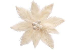 ‎HOLLYONE 4 Stück Plüsch Weihnachten Blumen Dekor 30 cm, Groß Weihnachten deko Flauschig, Weihnachtsbaumschmuck Blume, Weihnachtsbaum Blumen Creme für Hochzeit Weihnachtsbaum Neujahr Ornamente Girlande