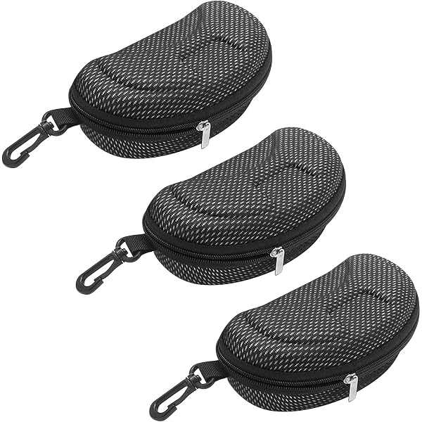 Lot De 2 Étuis à Lunettes Semi-Rigides Ruikcoll - Tissu Oxford Noir - Protection Anti-rayures - Porte-clés Mousqueton - Pour Lunettes De Soleil Ou De Vue