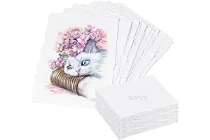 DBUWQIPS Pack of 30 A6 Handmade Paper, Watercolour Paper, Rice Paper, 300 GSM Thick Paper, Watercolour Paper, A6 Paper, Seed Paper, Leaves, Handmade Paper for Paintings, Sketching, Invitations, Writing, DIY