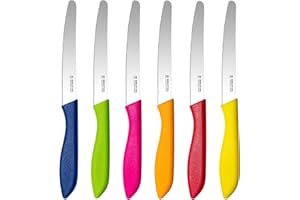 targzier Frühstücksmesser Set 6-teilig,Brötchenmesser Wellenschliff,Bunt Brotzeitmesser,Tomatenmesser,Buttermesser,Scharfes tafelmesser wellenschliff,Spezialklingenstahl,Spülmaschinenfest,Multicolor