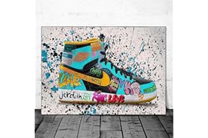 DLIDR Couple Portant des Baskets Graffiti Affiche Street Art Chaussures Toile Peinture Moderne Famille Salon Décor Photo A1099 50 × 70 CM sans Cadre