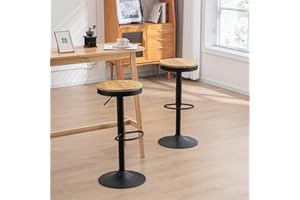 Kidol & Shellder Sgabelli da Bar Set di 2 Nero, Legno Massello, Sgabelli Alto Cucina Bancone Regolabili in Altezza, Metallo Base Facile da Montare, Vintage Industriale Moderno