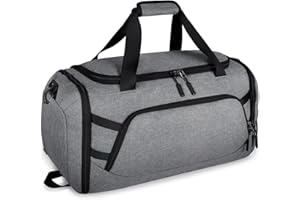 RAINSMORE Sac de Sport pour Hommes et Femmes 55L Sac de Voyage avec Compartiment à Chaussures et Poche Humide Sac Weekend pour Gym Natation Yoga Gris