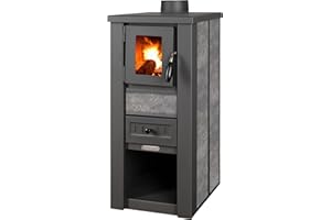 ProTermo Kaminofen Lava Ceramic Anthrazit/Schwarz - 6,5 kW Heizleistung - 35x44x78 cm Holzofen mit Schamottsteinen mit Sichtfenster - Bauart 2