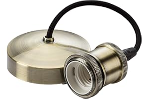 Knightsbridge 6 Inch E27 Vintage Pendant Set in Antique Brass, 150mm