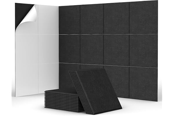 TONOR Lot de 18 Panneau Acoustique Mural Autocollante, 30 x 30 x 0,9cm Panneau Acoustique à Haute Densité, Mousse Acoustique Isolant Phonique pour Studio, Bureau, Chambre, Salon, Noir