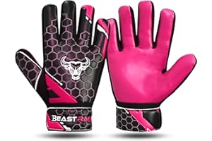 BEAST RAGE Guanti da portiere da calcio per bambini, ragazzi e giovani, guanti da portiere da calcio da 4 mm con palmo in lattice antiscivolo doppio supporto per il polso, guanti da calcio per tutte