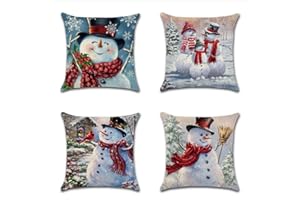 JOTOM Weihnachten Kissenbezug wasserdichte Kissenhülle 45x45cm 4er Set Sofakissen Dekokissen Bezug für Sofa Zimmer Outdoor Balkon Terrasse Patio Garten Outdoor (Schneemann)