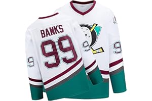 SHAJUNQI Mighty Ducks Jersey, 96 Conway Jersey, 99 Banks Jersey, Film-Eishockeytrikot, Broidery Buchstaben und Zahlen, Grün/Weiß/Schwarz