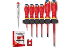 Mustbau 9 Pezzi Cacciavite Isolato, 1000V Cacciavite Professionale da Elettricista Certificato VDE, Cacciavite a Taglio, Croce, Esagonale, Cacciavite Elettrico