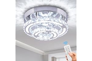 CXGLEAMING Moderne Klein Kronleuchter Kristall Deckenleuchte LED Dimmbar Deckenlampe Rund Unterputz Pendelleuchte Kristall Deckenleuchten für Schlafzimmer Wohnzimmer Küche Flur(Fernbedienung)