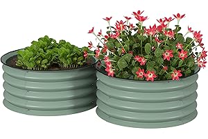 Outsunny Steel Raised Beds for Garden Set of 2, Outdoor Elevated Planter Box with Safety Edging, Easy-to-assemble Stock Tank for Growing Flowers, Herbs and Vegetables, Green