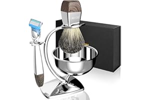 GRUTTI Set di Rasatura Lusso Uomini – Imballaggio Esclusivo + Sistema Magnetico + Spazzola Sintetica Anti-Caduta (Imitazione Tasso) – Compatibile Fusion5, Ideale per Regali