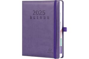 MR COZY Agenda 2025 Journalier - Mini Agenda 2025 Semainier - Yearly Planer 2025 2026 - avec Fermeture Élastique, Porte-Stylo et Marque - 21 x 14,8 cm - Pages-152 Feuilles 304 Pages - Pourpre