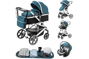 Zkiprm Cochecito de bebé 3 en 1 con sistema de viaje, cochecito y asiento de coche, cochecito con asa ajustable en altura, con mosquitera, viaje con marco de aluminio