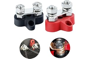 JUSTDOLIFE Lot de 2 bornes de bus - Bloc de distribution de puissance - M8 - Double terminal - 5/16" - Marine Bus Bar 12 V 24 V 48 V - Pour voiture, bateau, bateau, rouge et noir