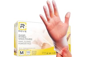 R MOVE 100 Guanti in Vinile monouso M Senza Polvere, Gloves ambidestri USA e Getta per Alimenti, Non sterili, Senza Lattice, ipoallergenici - per ambiti Medici, Estetisti, Tatuatori (M)