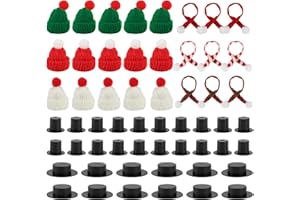 CYIOU 110 Stück Mini Weihnachtsmützen und Schal Set Finger Kleine Strickmützen Nikolausmütze Sorgenwürmchen Zylinder Zubehör für Tischdekoration Schneemann Flasche Weihnachtsfeier Dekoration