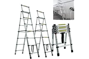 ROYALSWILL Telescopic Ladder, Portable 4+5 Step Aluminium Extension Ladder, A-Frame Multi-Purpose Anti-Slip Extendable Loft Ladder Folding Ladder Lightweight Collapsible Ladder, Max Load 150kg, EN131 (1.4m+1.7m)