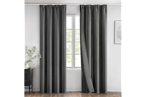 ‎MIULEE MIULEE Grau Thermovorhang Kälteschutz Kräuselband Verdunklungsvorhänge H 245 x B 140 cm, Vorhänge Wohnzimmer Modern 2er Set, Vorhänge Blickdicht für Schiene Schlafzimmer, Gardinen für Schienensystem