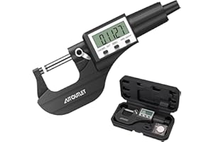 AUTOUTLET Micrometro Digitale Esterno 0-25mm/0-1" con Display LCD Risoluzione 0.001mm Precisione 0.002mm,Micrometri Esterni con Conversione Metrica/Pollici,Colore Nero