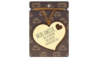 POWER GIFT Mon Amour Fais Attention sur LA Route, J'Ai Besoin DE TOI - Pendentif pour rétroviseur en Bois 2 épaisseurs avec cordelette en Cuir. Cadeau Original Qui Vient du cœur pour Vos Proches. (10)