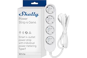 Shelly Power Strip 4 Gen4 Weiß - Matter & WLAN Mehrfachsteckdose, 4 Fach Smarte Steckdosenleiste, Leistungsmessung, 16A Total, 3500W, Zeitschaltuhr, Zigbee, Google, Alexa, Apple, Kein Hub Erforderlich