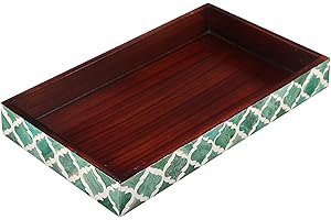 Handicrafts Home Decorative Guest Hand Towel Storage Tray - Bathroom Vanity Countertop Organization Spa Tray - 10x6, Green & White