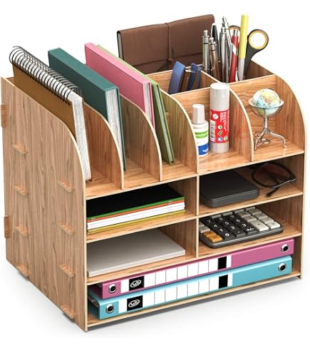 Bibliothèque De Bureau 2 Niveaux Blanc & Noir - Organisateur Livres/Fichiers, 40x20x36cm