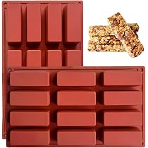 Moule Silicone Barres De Céréales WUNZILO – 12 Cavités Rectangulaires, Résiste -40°C à 230°C, Rouge – Pour Pâtisserie Et Savon