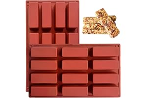 YXHZVON 2 PCS Moldes Para Barritas, Molde De Silicona Rectangular De 12 Cavidades, Molde de Chocolate Antiadherente para Jabones, Barras Energéticas, Granola, Pasteles, pan (Rojo Ladrillo)