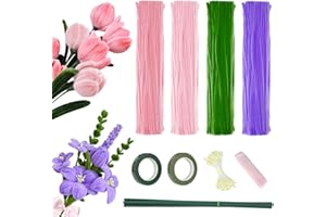 Axrye 400 unidades de limpiapipas para manualidades, set de 4 colores ramo de tulipanes rosas, incluye 160 estambres, 20 alambres florales con cinta de regalo, set de limpiapipas y flores para