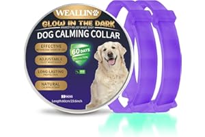 WEALLIN Collare Calmante per Cani, Si Illumina al Buio Anti-Ansia Collare Calmo per Cani, Regolabili e Impermeabile 60 Giorni Collare Calmante per Cuccioli Cani di Grossa Taglia(2pz, Viola