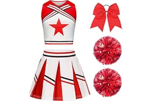 XFOZDM Deguisement Pompom Girl Fille, Deguisement Cheerleader Fille, Uniforme de Pompom Girl Fille avec Pompoms et Chaussettes Robe de Pompom Costume pour Enfant Halloween Carnaval Mascarade