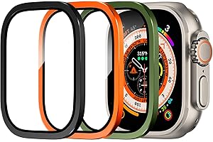 SONGSIER Ochraniacze ekranu do Apple Watch Ultra 49 mm, szkło hartowane 9h + ramka ze stopu tytanu, zachowuje oryginalne, wrażliwe na dotyk, lekki film ochronny Iwatch Ultra 2, 3-pak A, klasyczny