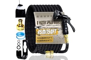 HOMRIA-APPLIANCE 150FT Expandable Garden Hose Pipe 45M with 8 Pattern Spray Nozzle Flexible Expanding Magic Hose with 3/4" 1/2" Fittings for Outdoor,Garden,Home（Black