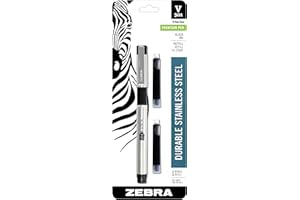 ZEBRA PEN Zebra V-301 Stainless Steel Fountain Pen with Bonus Refill, Fine Point, 0.7mm, Black Ink, 1-Count