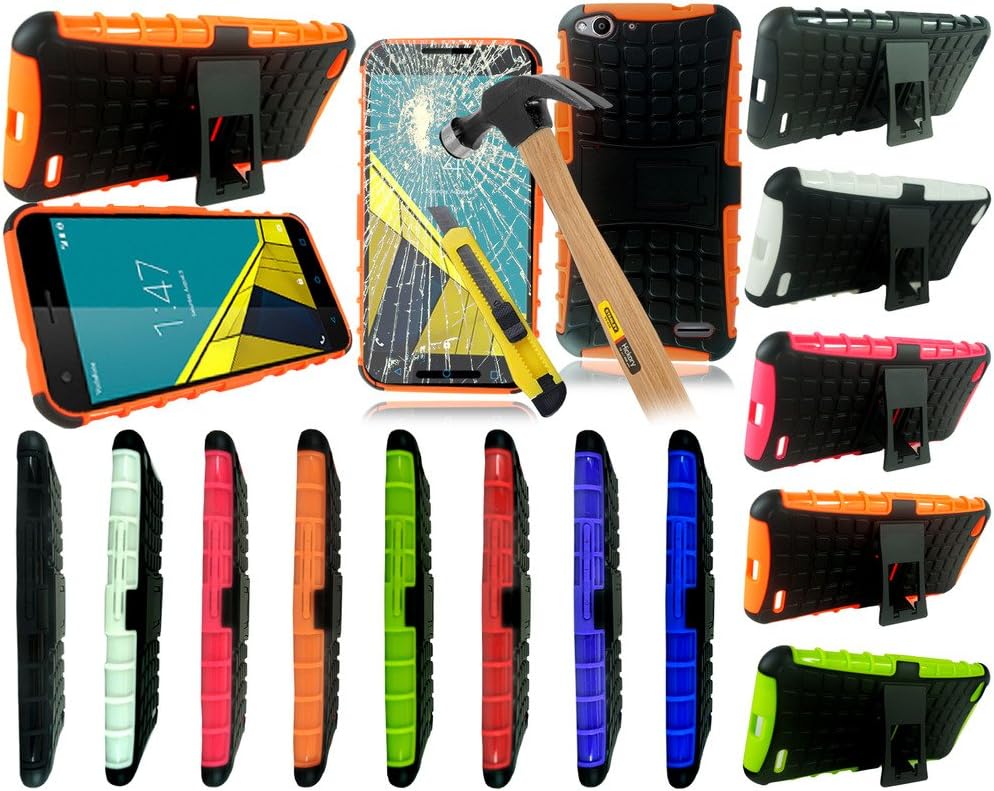 For Vodafone Smart Ultra 6 New Orange Shock Proof Stand Phone Case Cover + Tempered Glass