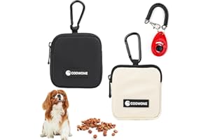 COOWONE Dog Treat Pouch 2 Pcs with Training Clicker, Waterproof Small Dog Treat Bag for Lead, Hands Free Dog Walking Bag with Carabiner, Dog Poop Bag Holder for Pet Puppy Travel or Outdoor Use