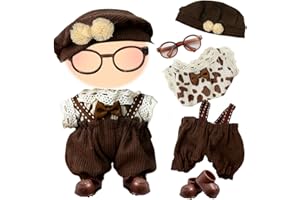 CARREUTY 5 Stück Kleidung 17cm Plüsch Puppe, 17cm Braun Puppenkleidung, Bekleidung Outfit Zubehör Einschließlich Tops Latzhose Hut Brille Schuhe Modische Plüsch Puppenkleidung (Ohne Puppe)