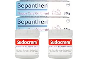 ROBERTSCOTTS Nappy Cream Set, 2X Bepanthen 30G Cream, 2X SudoCrem 125g, Nappy Rash Ointment & Healing Cream